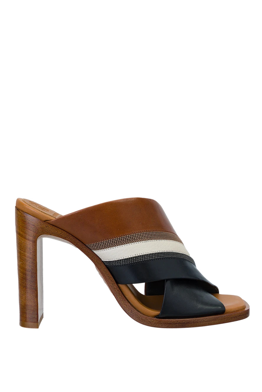 Brunello Cucinelli босоніжки жіночі коричневі шкіряні з контрастними смужками 150251 - фото 1