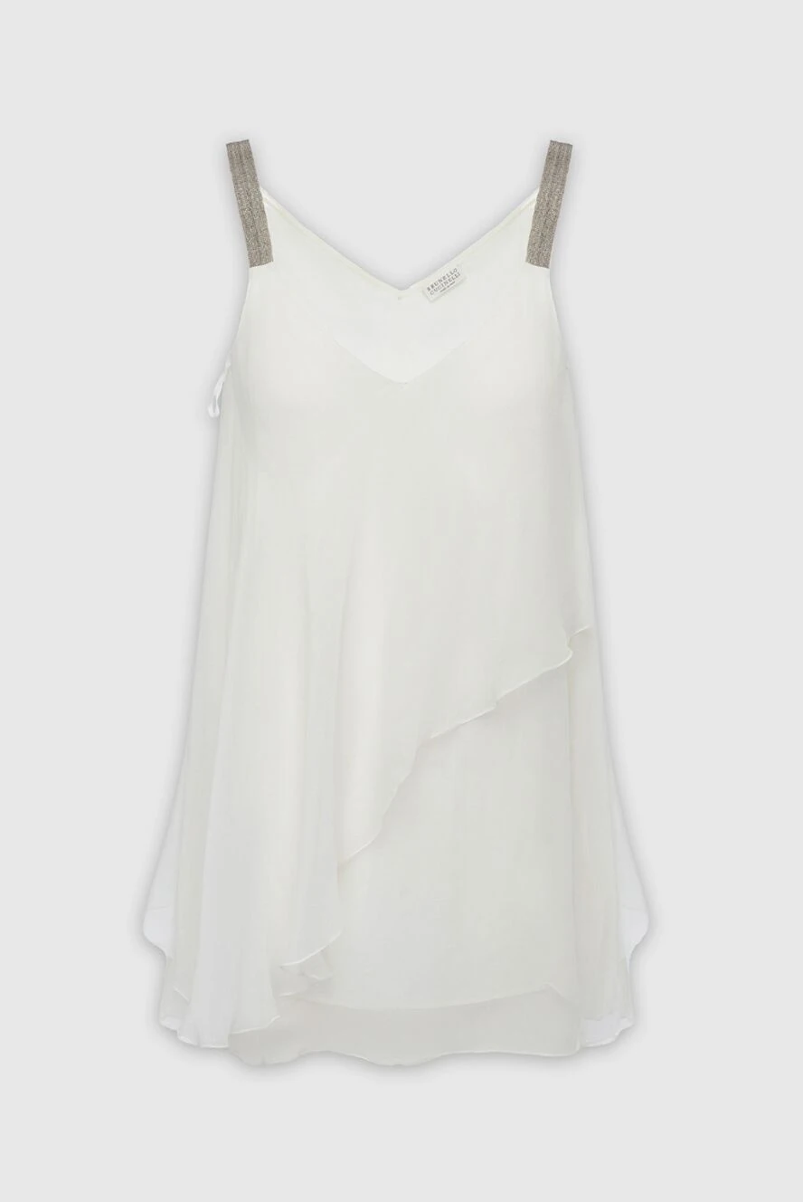 Brunello Cucinelli women's white silk top with sequin straps 150296 - photo 1