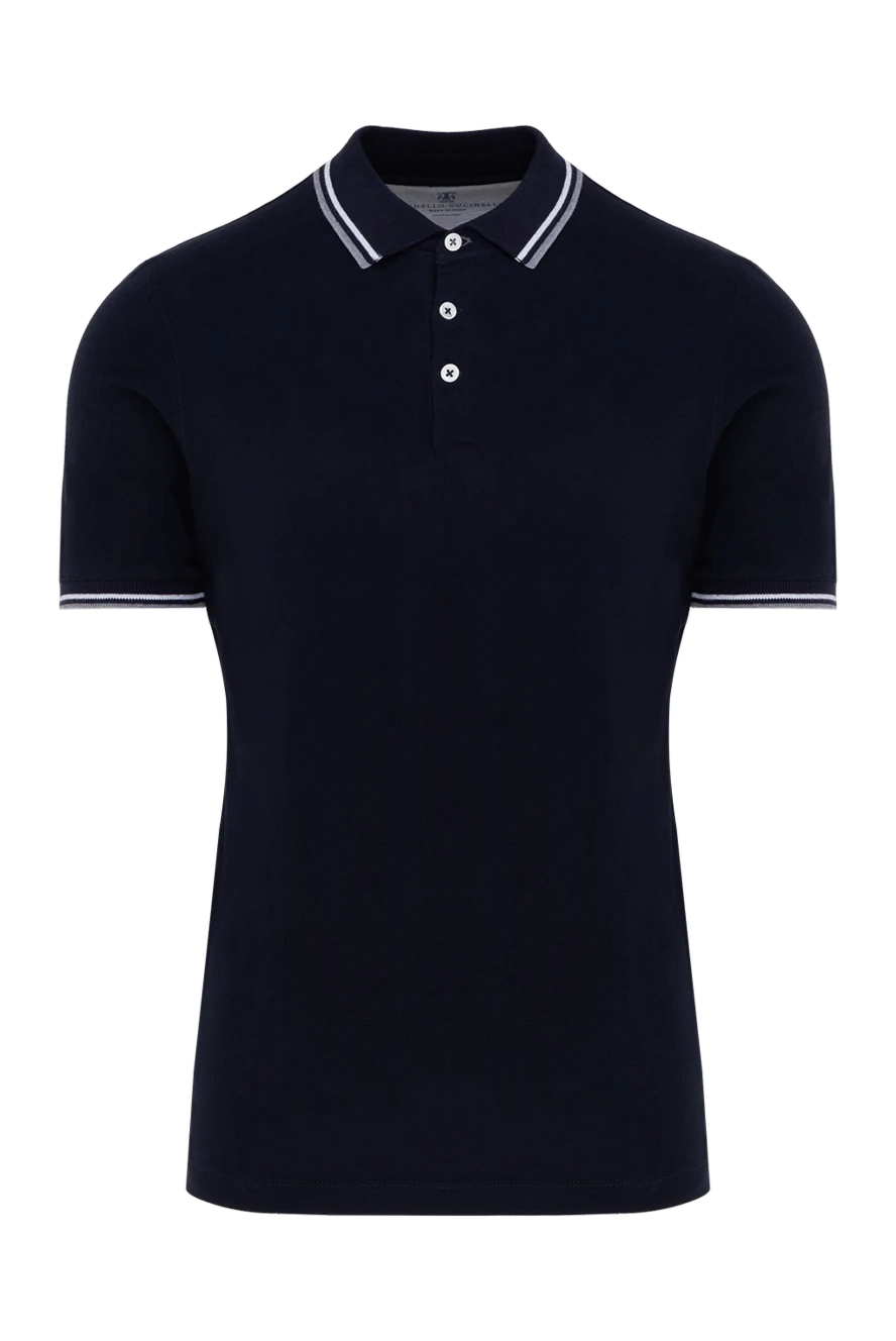 Brunello Cucinelli men's dark blue cotton polo shirt with buttons and contrast piping 150342 - photo 1