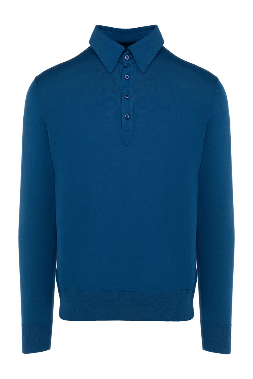 Stefano Ricci long-sleeved polo shirt in blue silk for men 150914 - photo 1