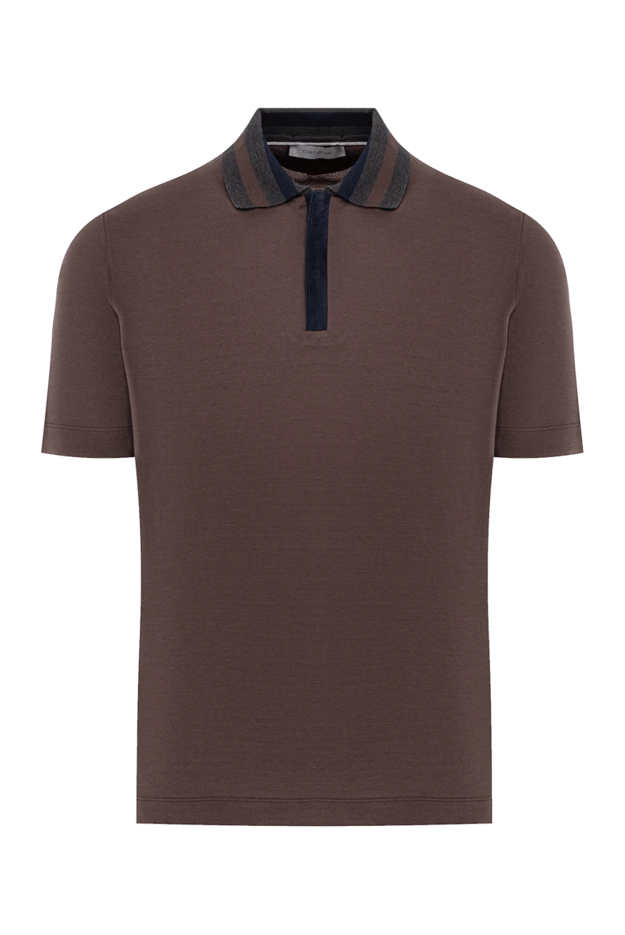 Cortigiani long sleeve polo in cotton and crocodile leather brown for men 151275 - photo 1