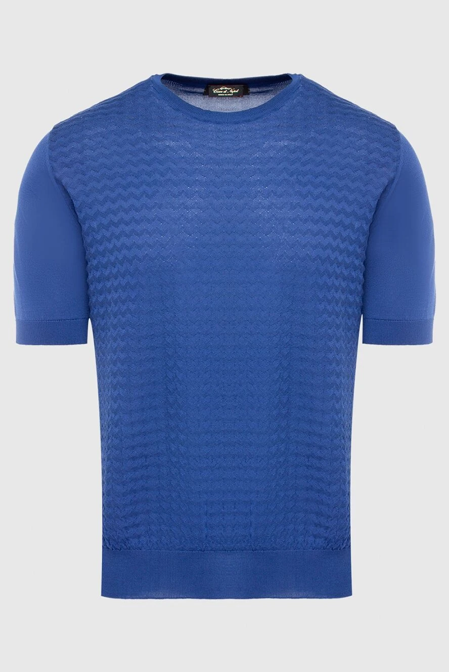 Cesare di Napoli men's cornflower blue silk jumper with a chevron pattern 151636 - photo 1