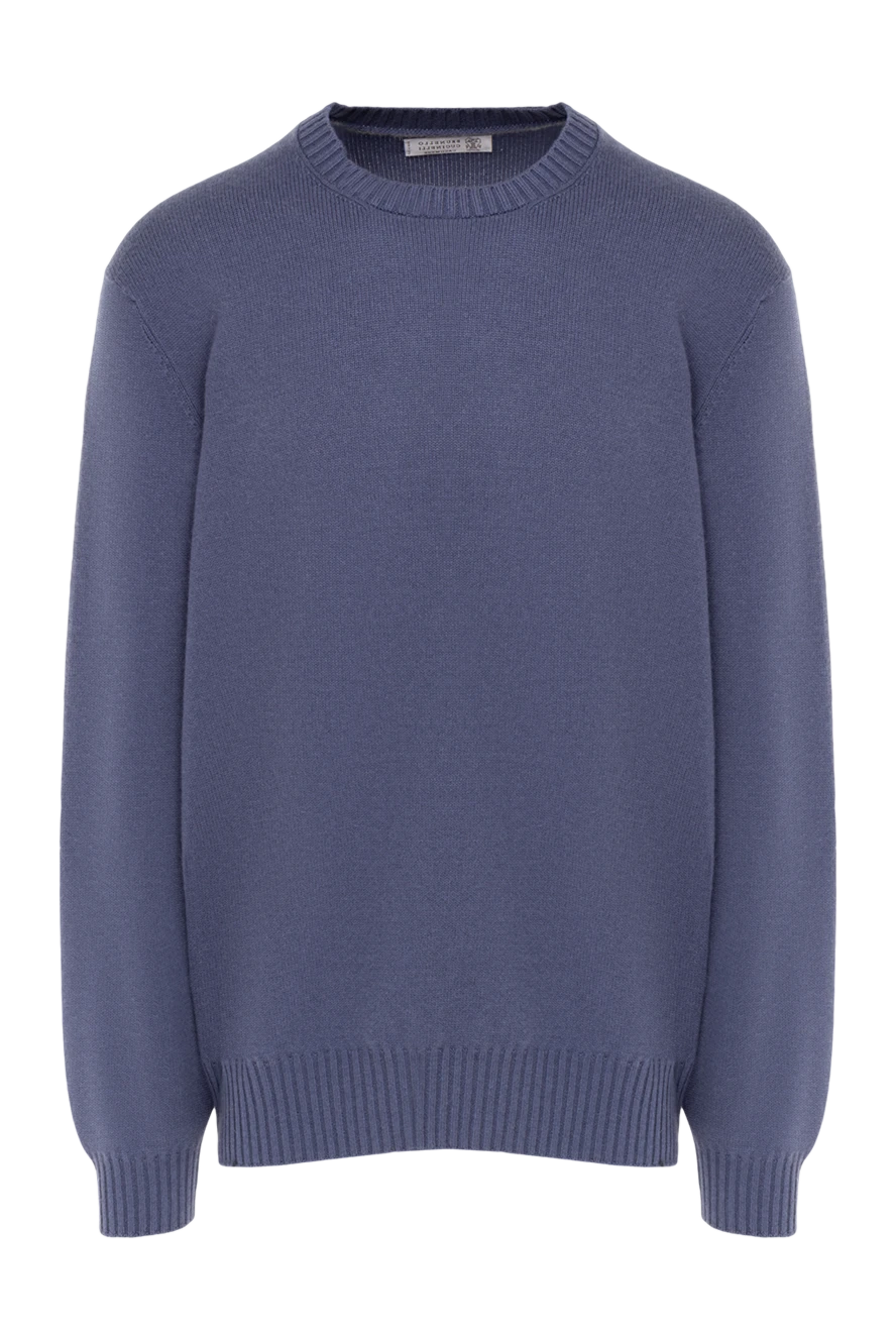 Brunello Cucinelli blue cashmere jumper with crew neck for men 151924 - photo 1