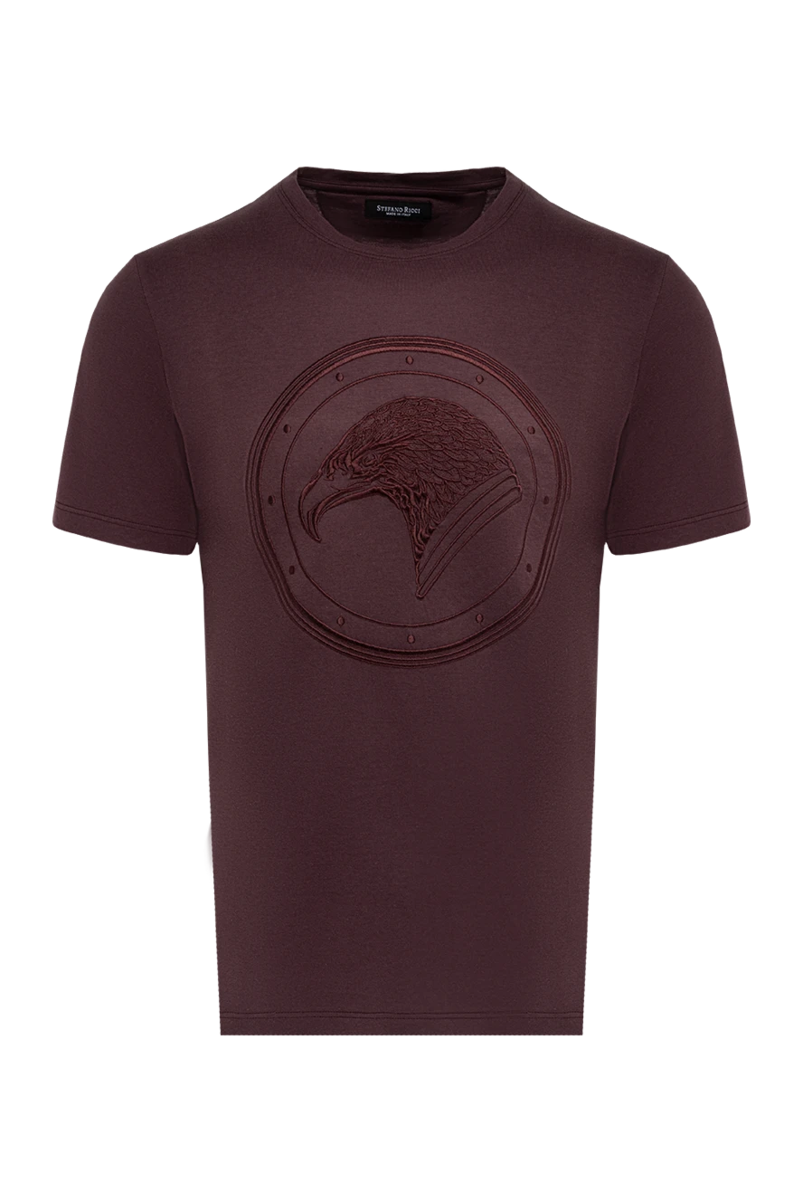 Stefano Ricci brown cotton and modal t-shirt with an embossed eagle in a medallion 152241 - photo 1