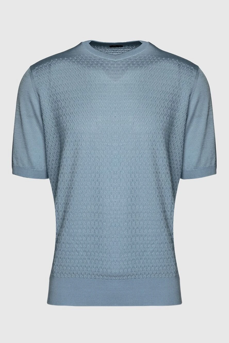Cesare di Napoli light blue silk short-sleeve textured jumper for men 152470 - photo 1