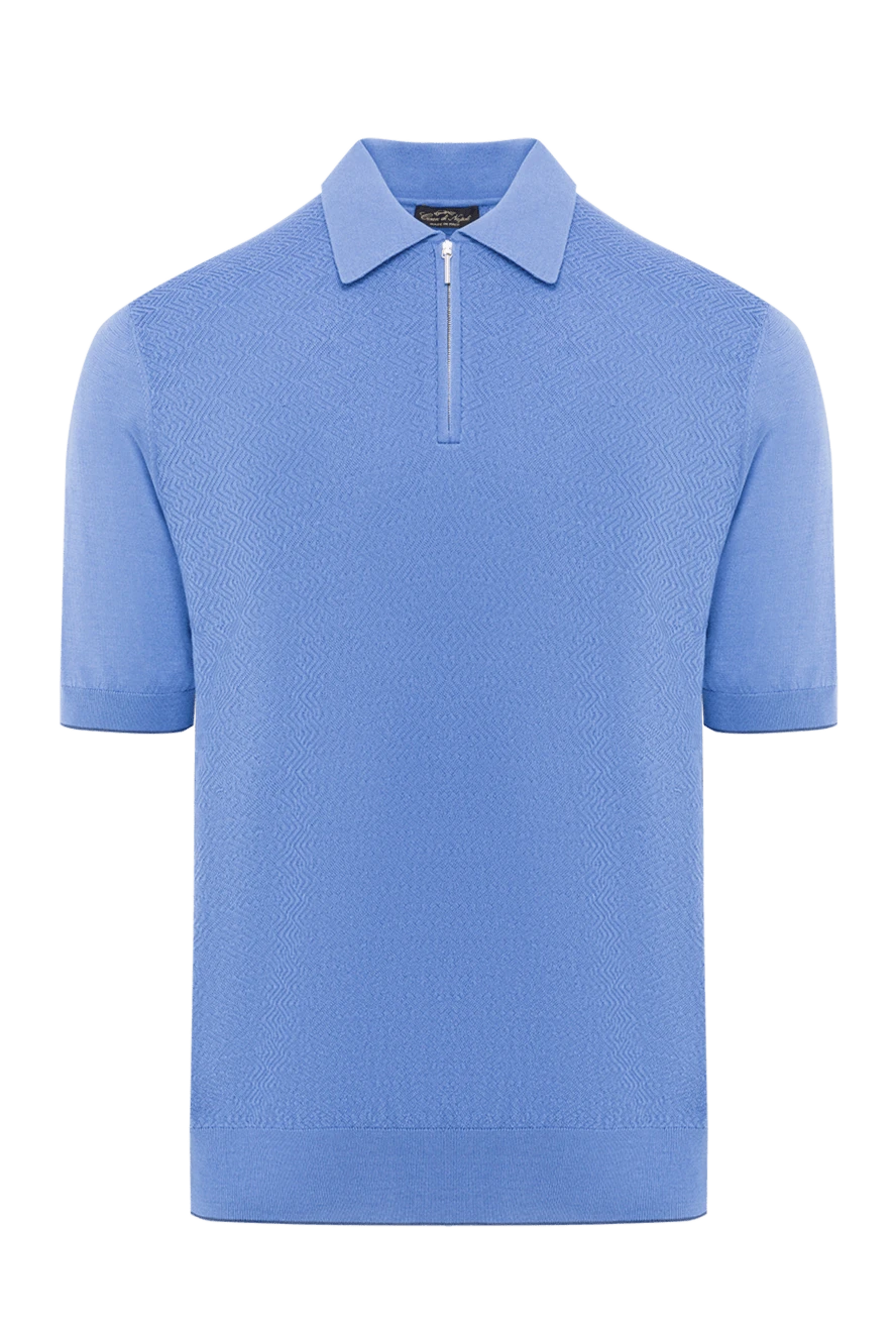 Cesare di Napoli поло шелковое голубое с фактурным монохромным узором мужское 152749 - фото 1