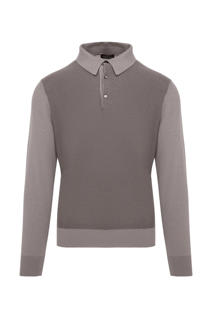 Cesare di Napoli men's long sleeve grey polo shirt with a textured insert 153382 - photo 1