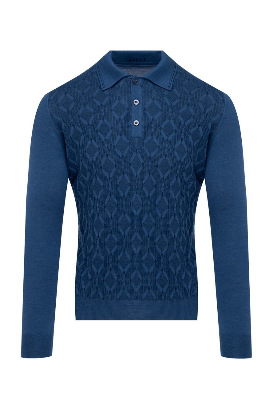 Zilli man long-sleeved silk and cashmere polo blue for men 153543 - photo 1