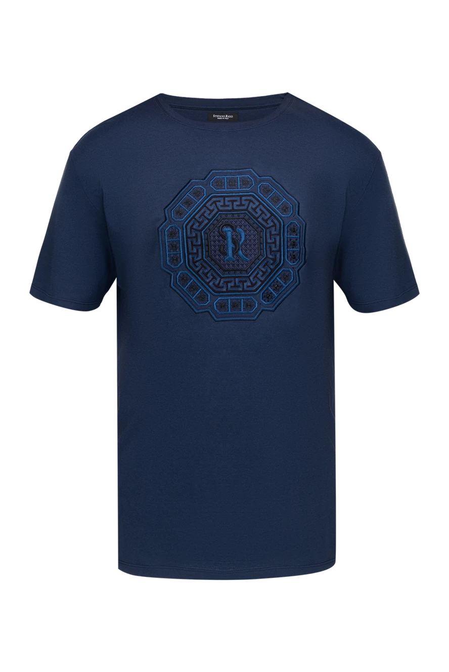 Stefano Ricci футболка з бавовни та модала синя чоловіча 154400 - фото 1