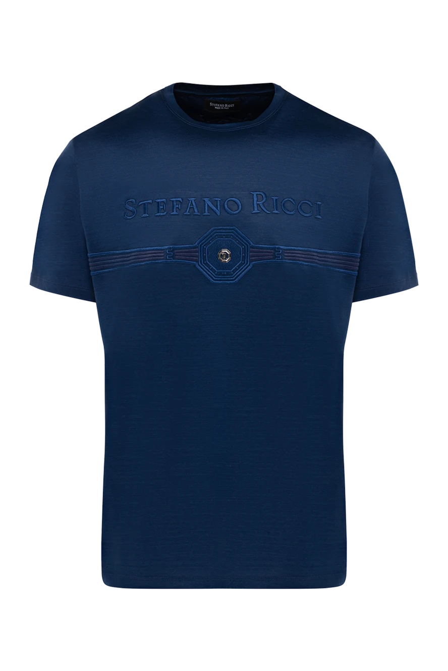 Stefano Ricci футболка из хлопка и модала синяя мужская 154402 - фото 1