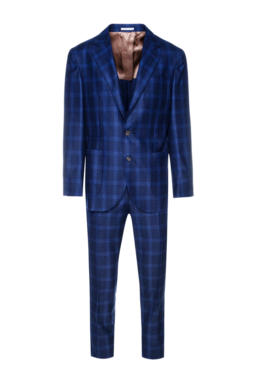 Brunello Cucinelli чоловічий однобортний костюм із вовни синього кольору в клітку 155227 - фото 1