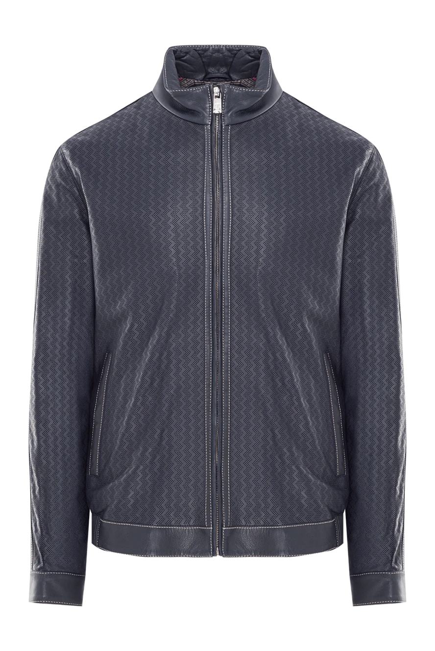 Torras куртка шкіряна синя з візерунчастою перфорацією чоловіча 155299 - фото 1