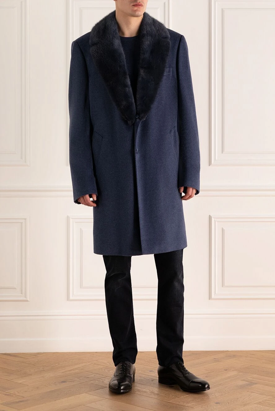 Cesare di Napoli man blue cashmere and mink coat for men buy with prices and photos 155512