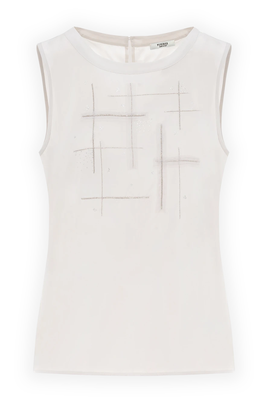 Peserico блуза жіноча шовкова з ланцюжками-бусинами біла 157037 - фото 1