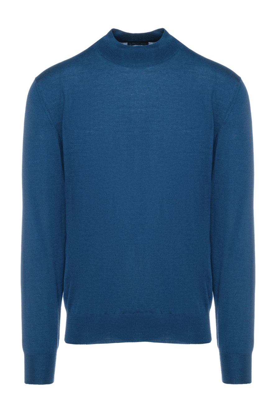 Cesare di Napoli man men's jumper with a high stand-up collar made of cashmere and silk blue 157142 - photo 1