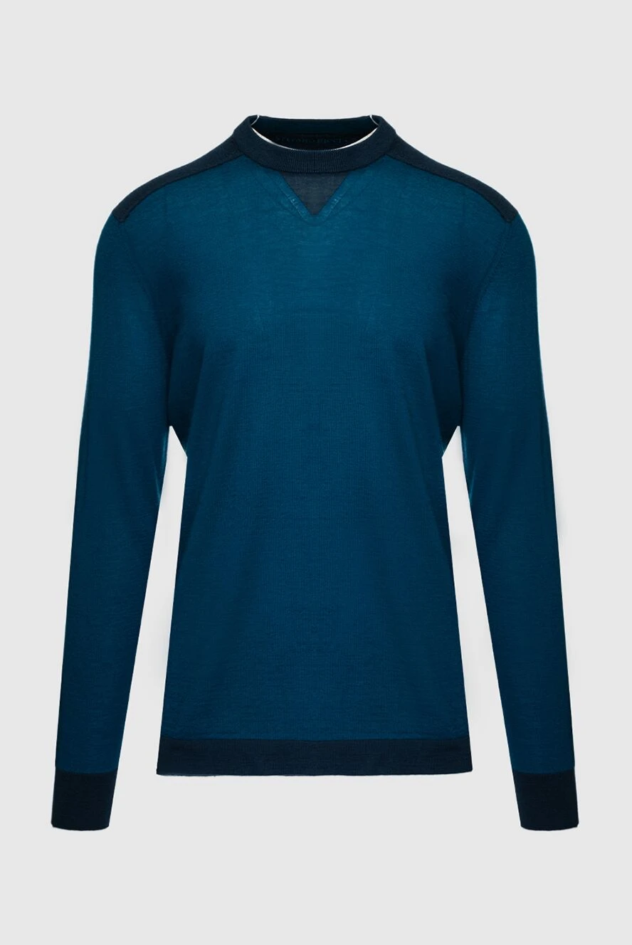 Stefano Ricci кашеміровий джемпер синього кольору з контрастними налокітниками 158743 - фото 1