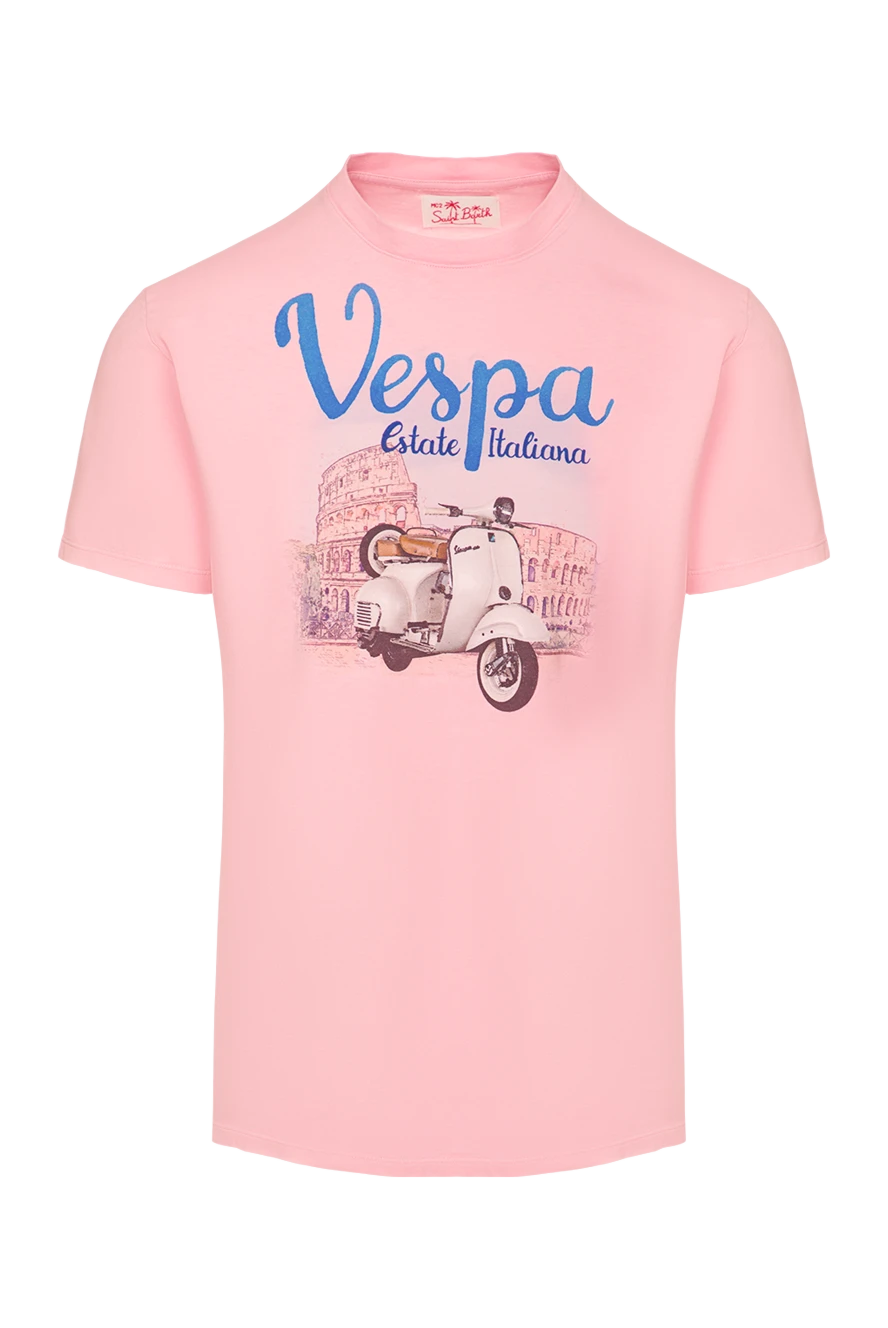 MC2 Saint Barth рожева чоловіча футболка з написом estate italiana та класичною vespa 196339 - фото 1
