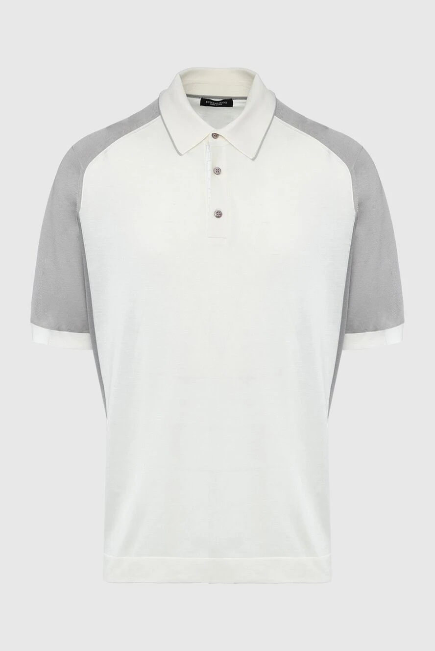 Stefano Ricci біле поло з шовку з контрастною окантовкою та елементами зі шкіри крокодила 160592 - фото 1