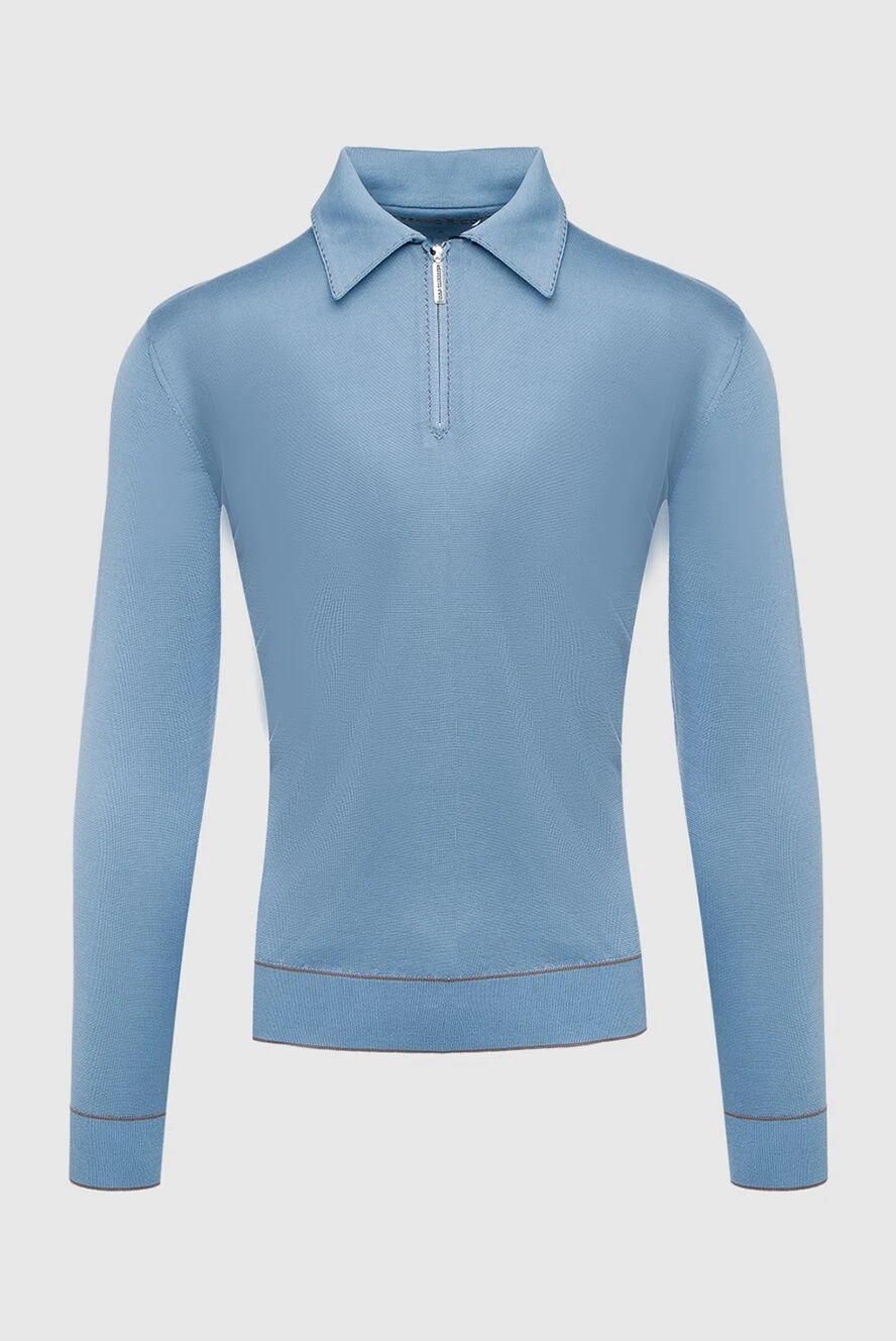Stefano Ricci long-sleeved silk polo shirt blue for men 160602 - photo 1