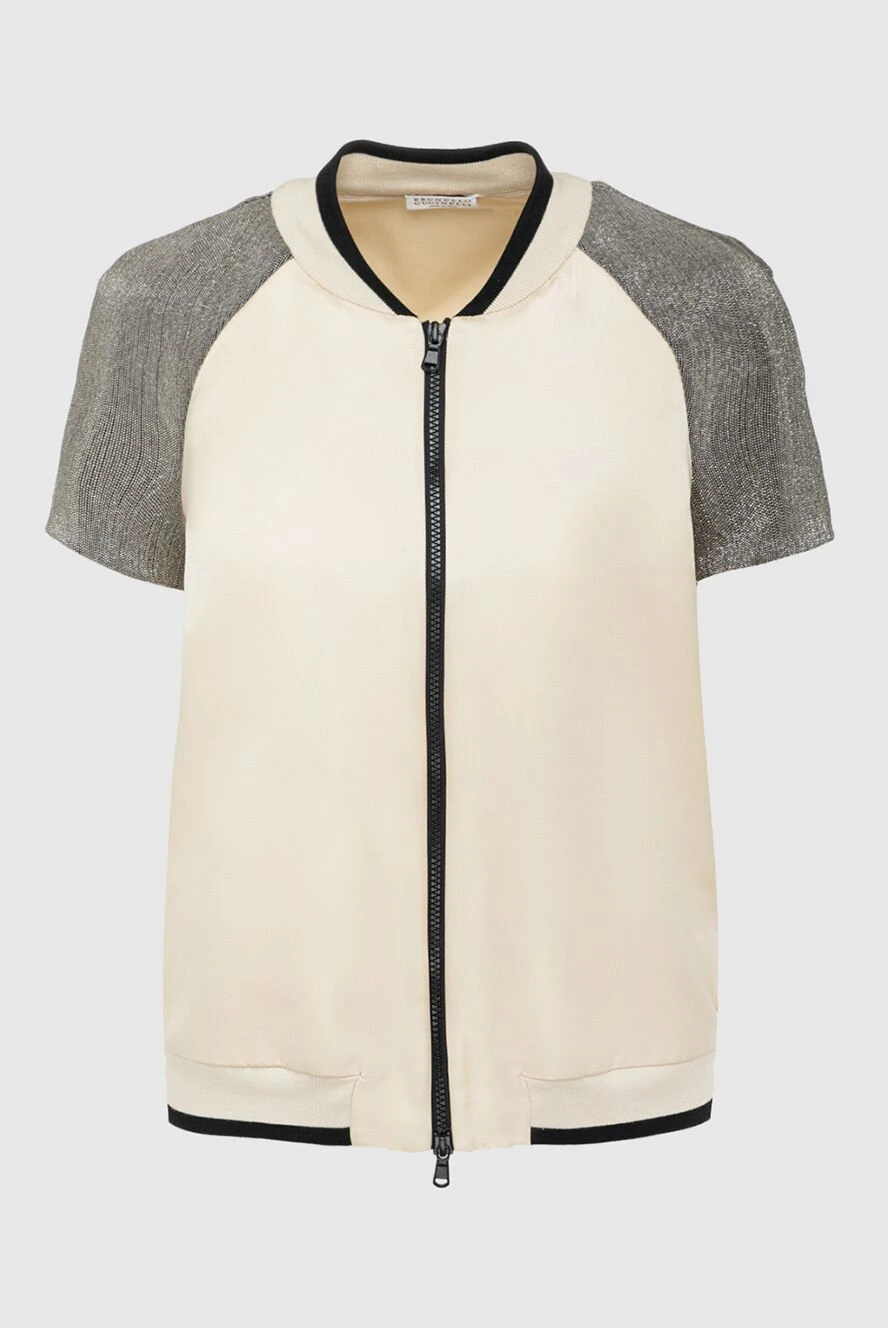 Brunello Cucinelli коротка куртка на блискавці з бежевою текстурними рукавами 161300 - фото 1