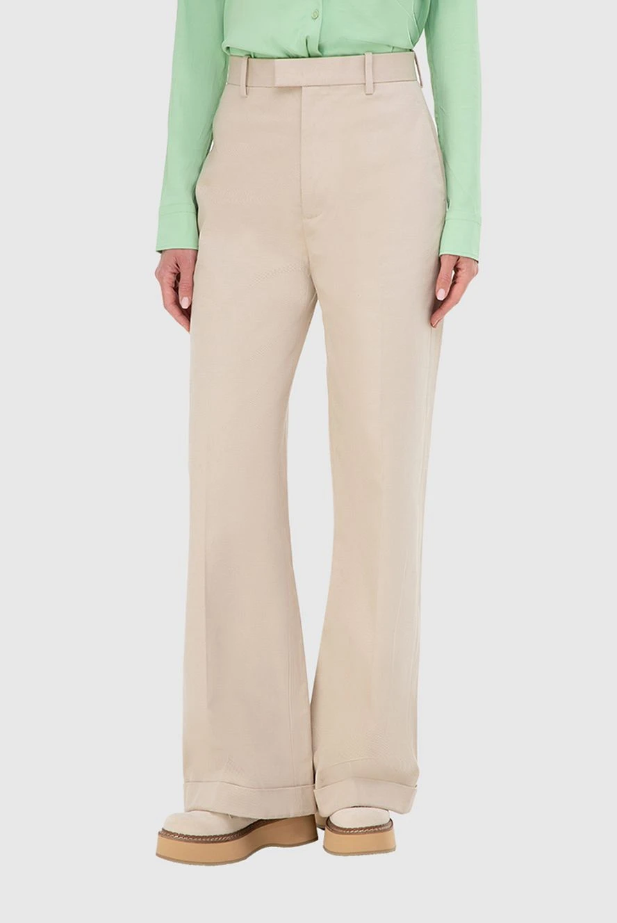 Bottega Veneta жіночі штани з бавовни бежеві жіночі купити фото з цінами 161509