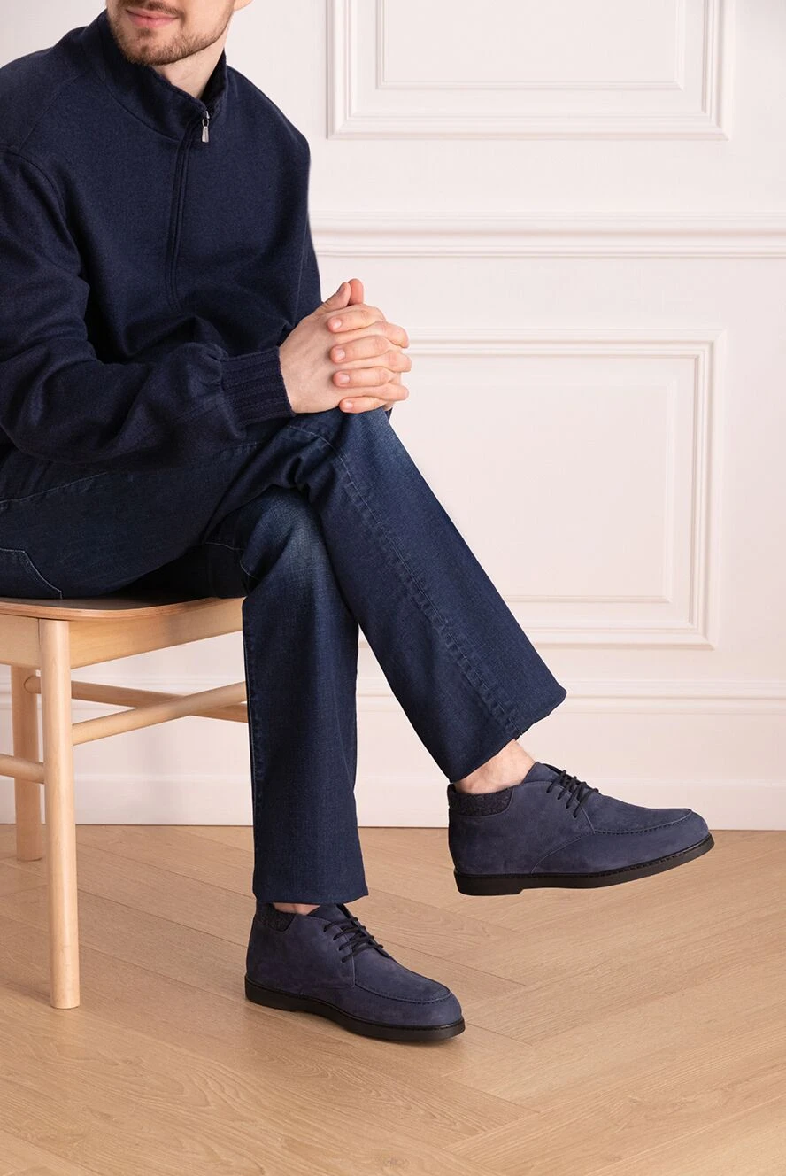 Doucal`s мужские мужские ботинки из нубука и текстиля синие купить с ценами и фото 161842 - фото 2