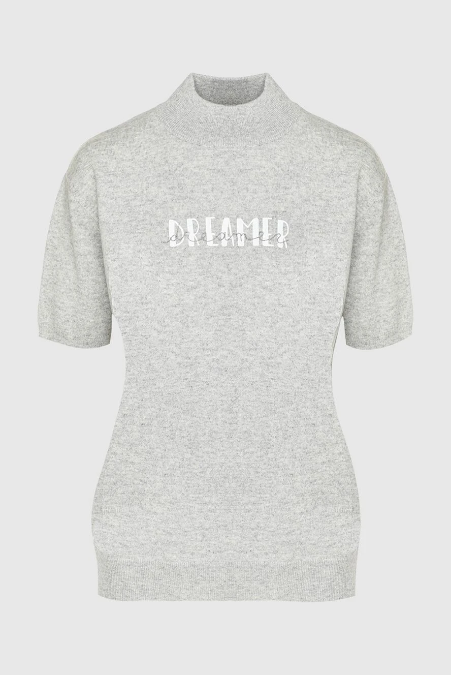 Brunello Cucinelli сірий трикотажний джемпер з коротким рукавом і коміром стійкою 161999 - фото 1