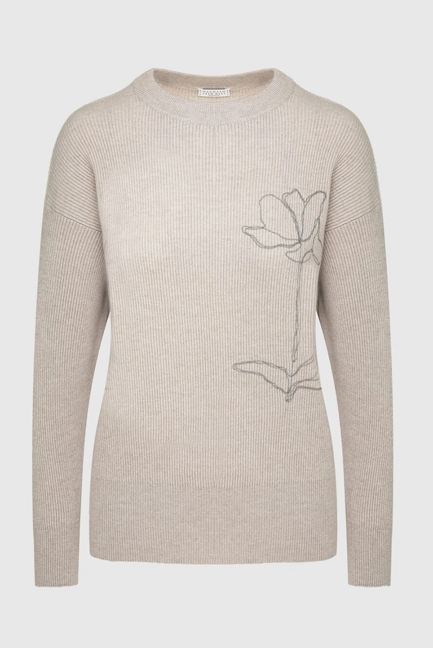 Brunello Cucinelli бежевий кашеміровий джемпер із вишивкою квітки 162255 - фото 1