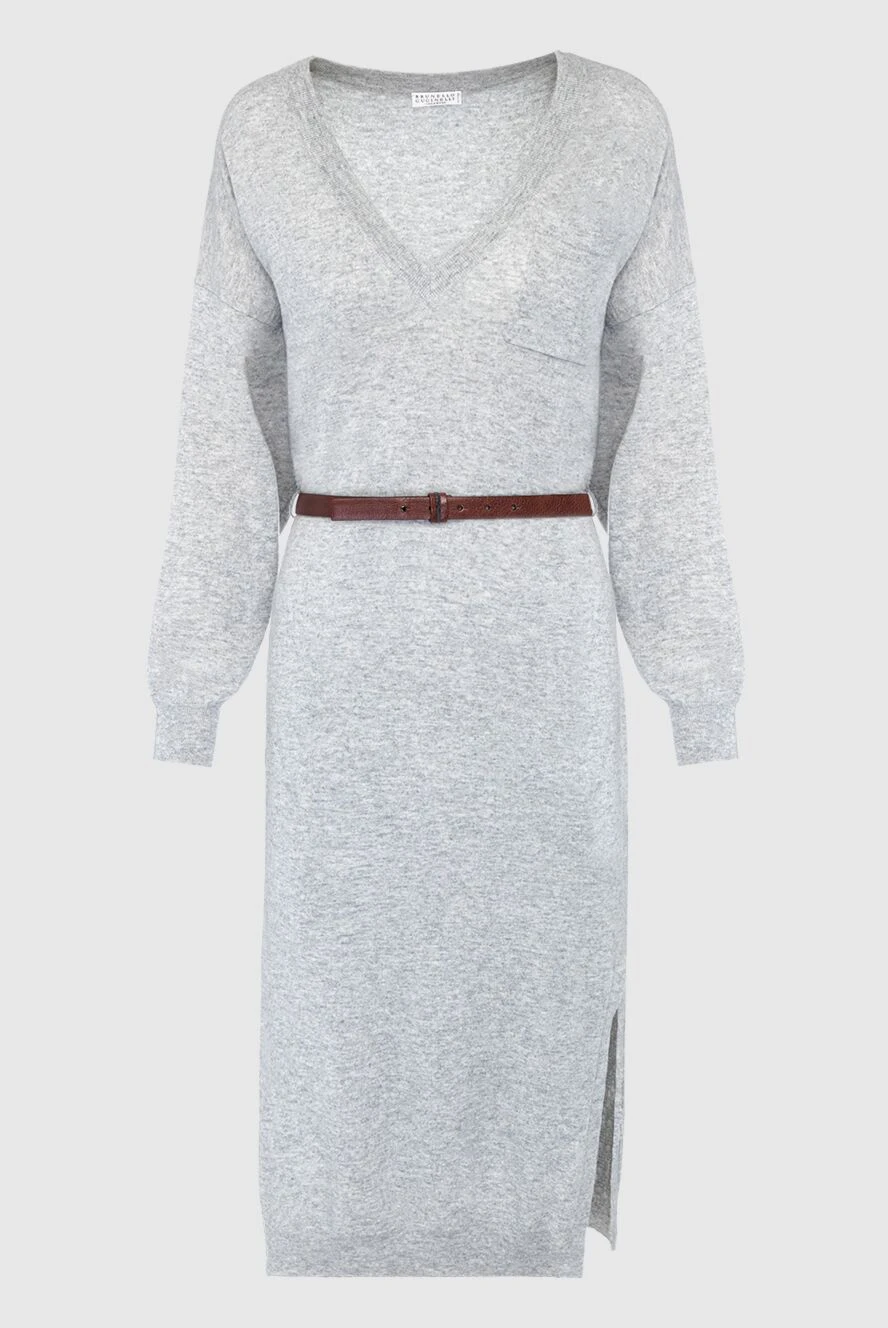 Brunello Cucinelli кашемировое платье с карманами и тонким кожаным ремнём 162256 - фото 1