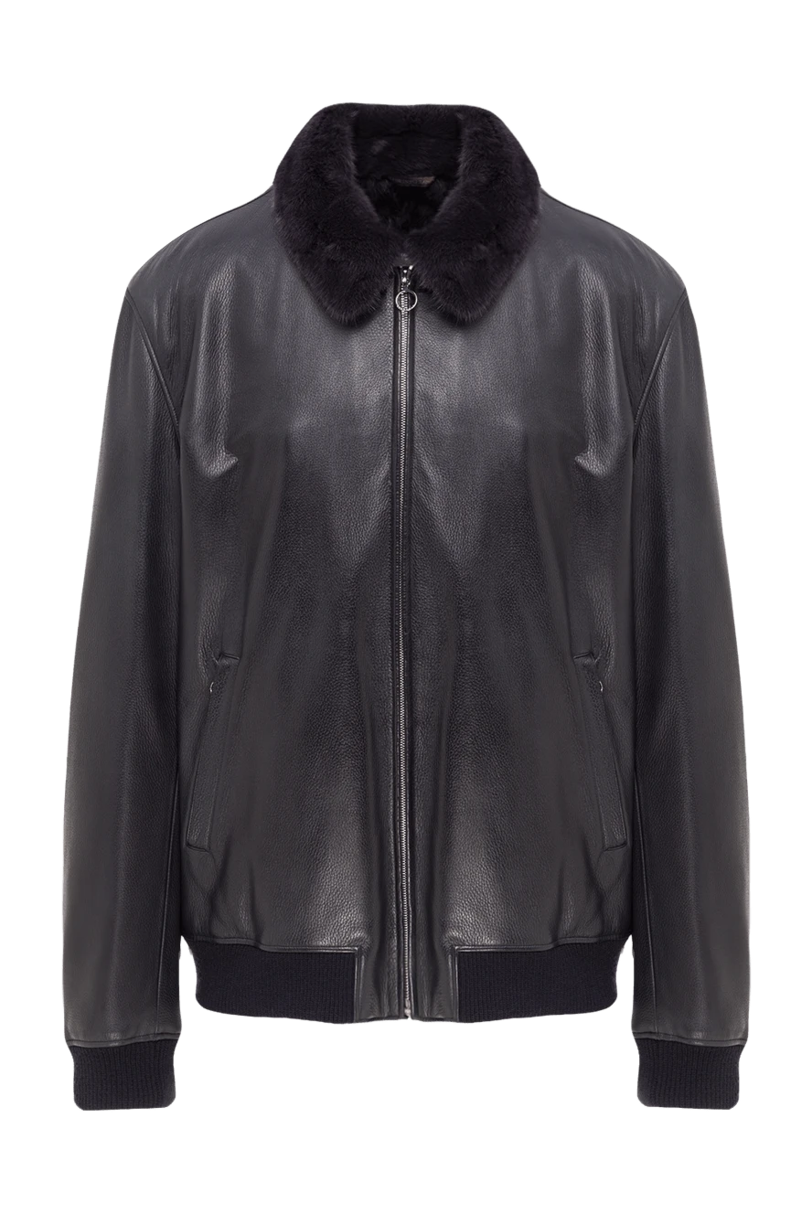 Seraphin куртка кожаная на меху с отложным воротником синяя мужская 162465 - фото 1