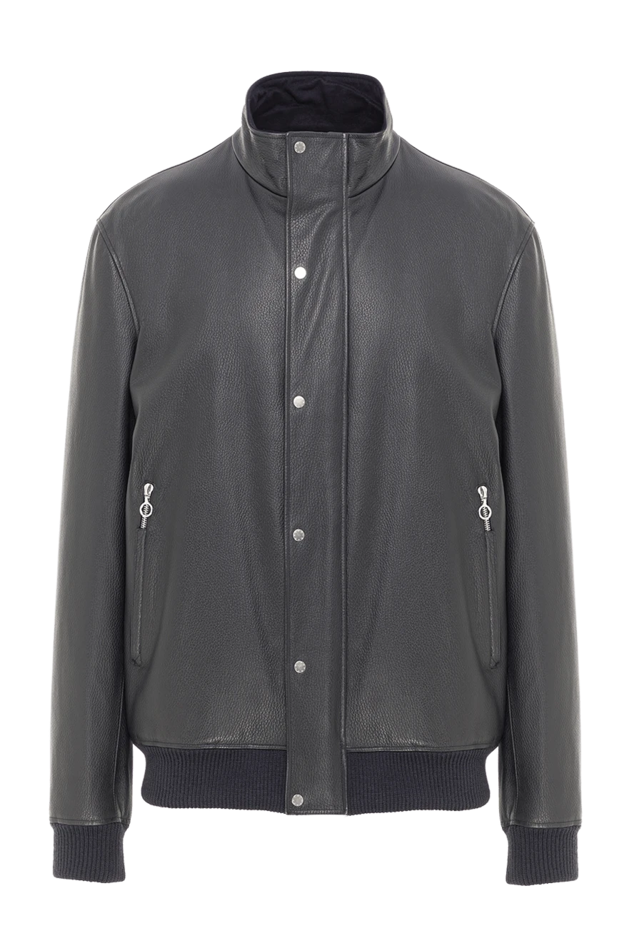 Seraphin mens blue leather jacket with zipper concealed under a wind flap 162495 - photo 1