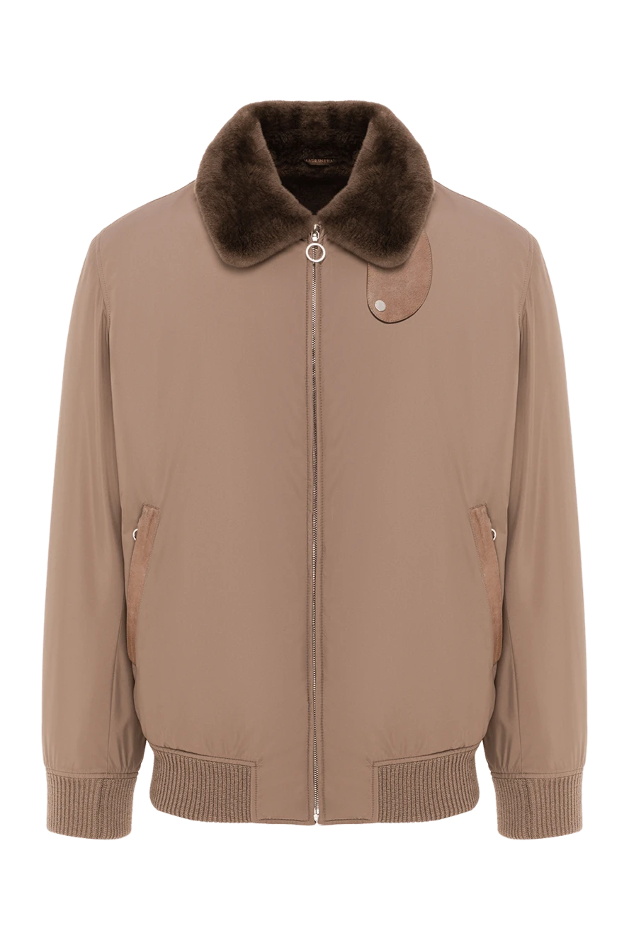 Seraphin куртка-бомбер синяя с высоким меховым воротником и кожаной вставкой мужская 162497 - фото 1