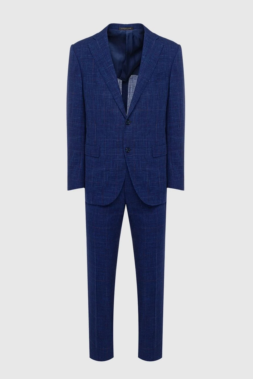 Corneliani мужские костюм мужской из шерсти, шёлка и льна синий купить с ценами и фото 162586