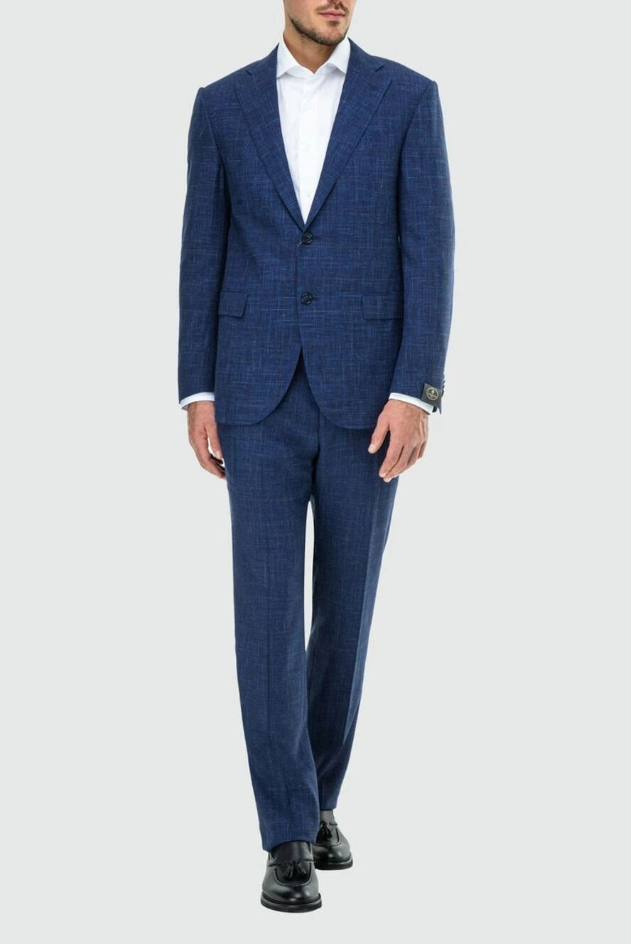 Corneliani мужские костюм мужской из шерсти, шёлка и льна синий купить с ценами и фото 162586 - фото 2