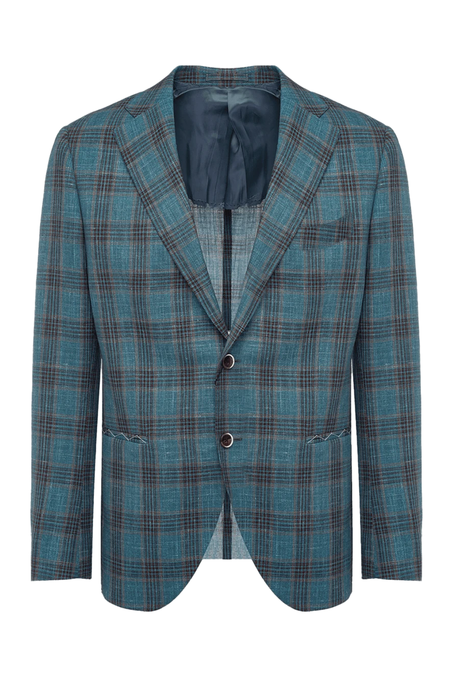 Lubiam летний пиджак в крупную разнотонную клетку в голубом тоне 162703 - фото 1