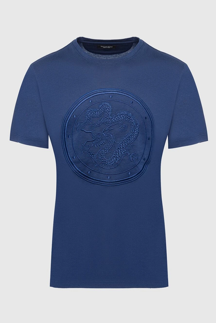 Stefano Ricci blue silky jersey t-shirt with a 3d leather tiger medallion 195510 - photo 1