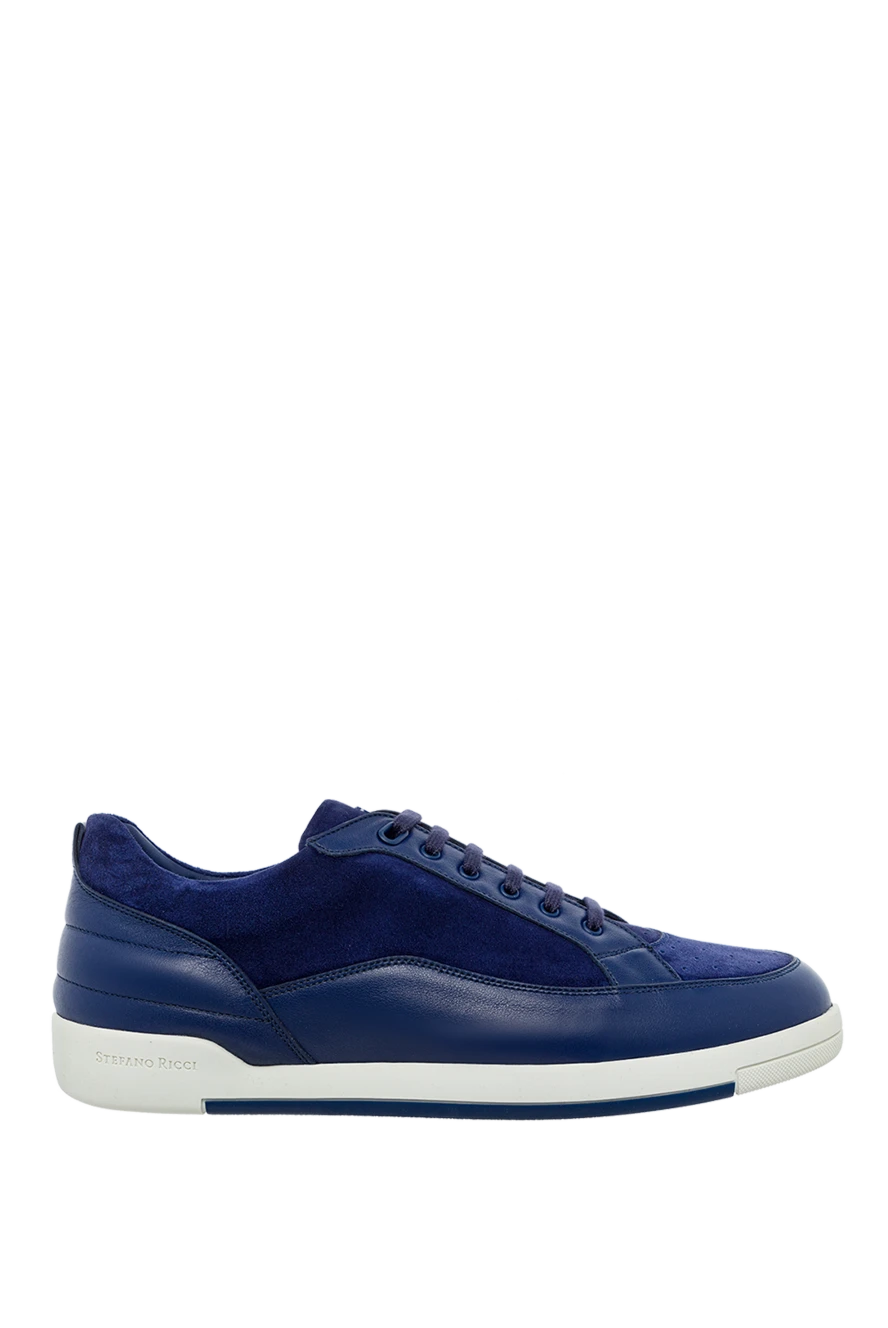Stefano Ricci blue leather and suede sneakers with perforations 162932 - photo 1