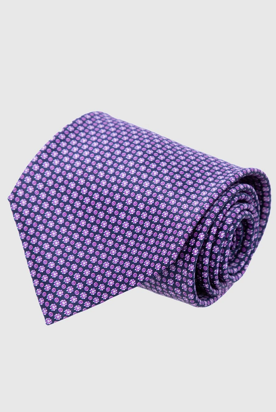 Stefano Ricci шовкова краватка насиченого фіолетового кольору з рожевим малюнком 162951 - фото 1
