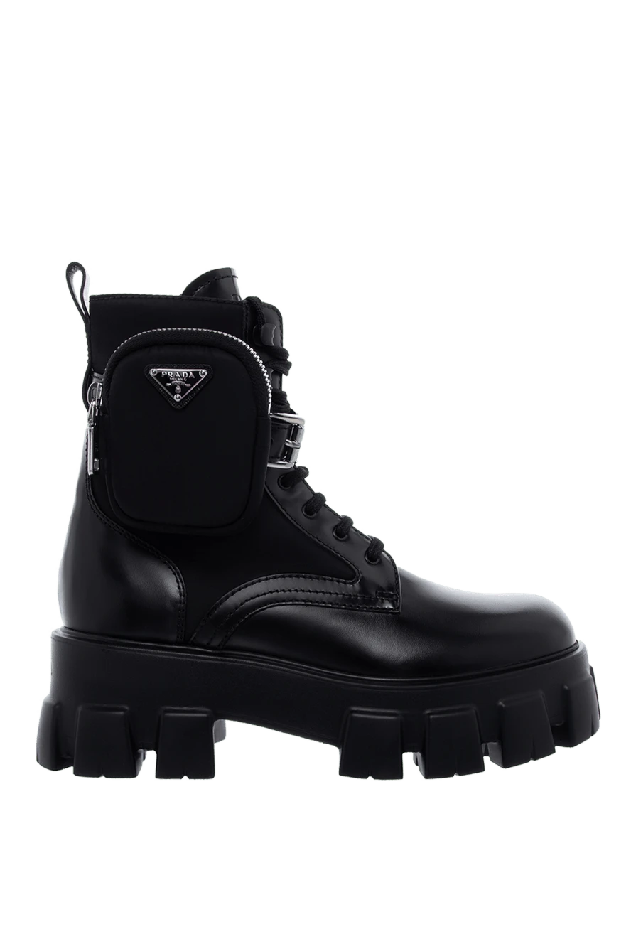 Black leather and polyamide boots for women