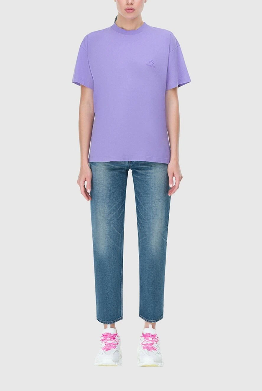 Balenciaga женские футболка из хлопка фиолетовая женская купить с ценами и фото 163881 - фото 2