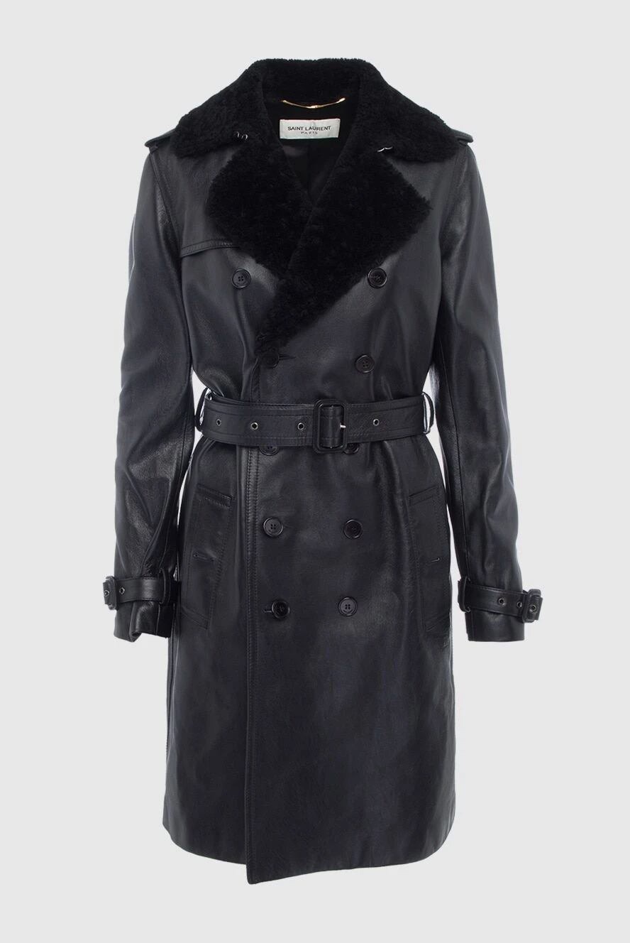 Black women's coat made of genuine leather and fur