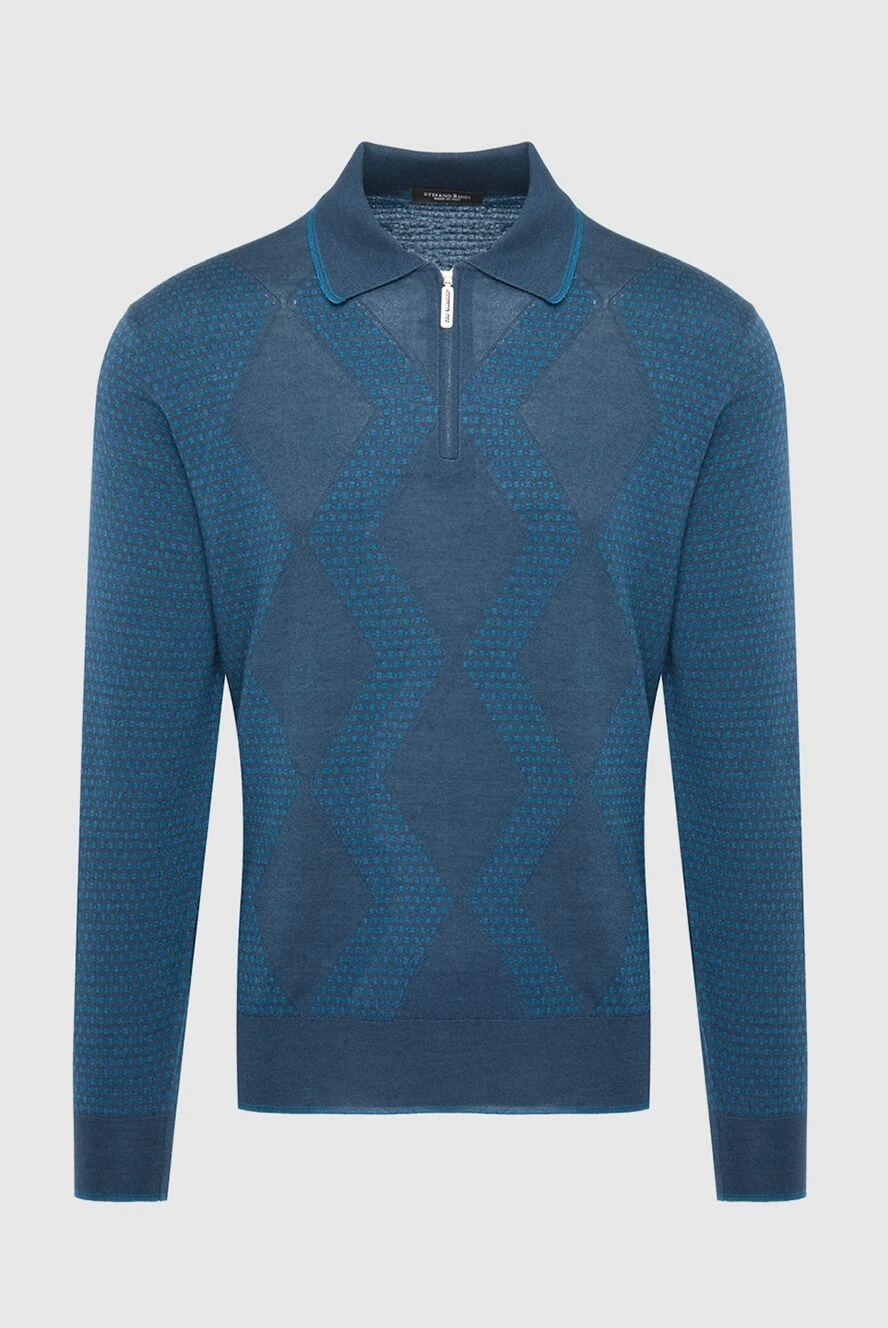 Stefano Ricci поло з довгим рукавом з шовку та кашеміру синє чоловіче 164083 - фото 1