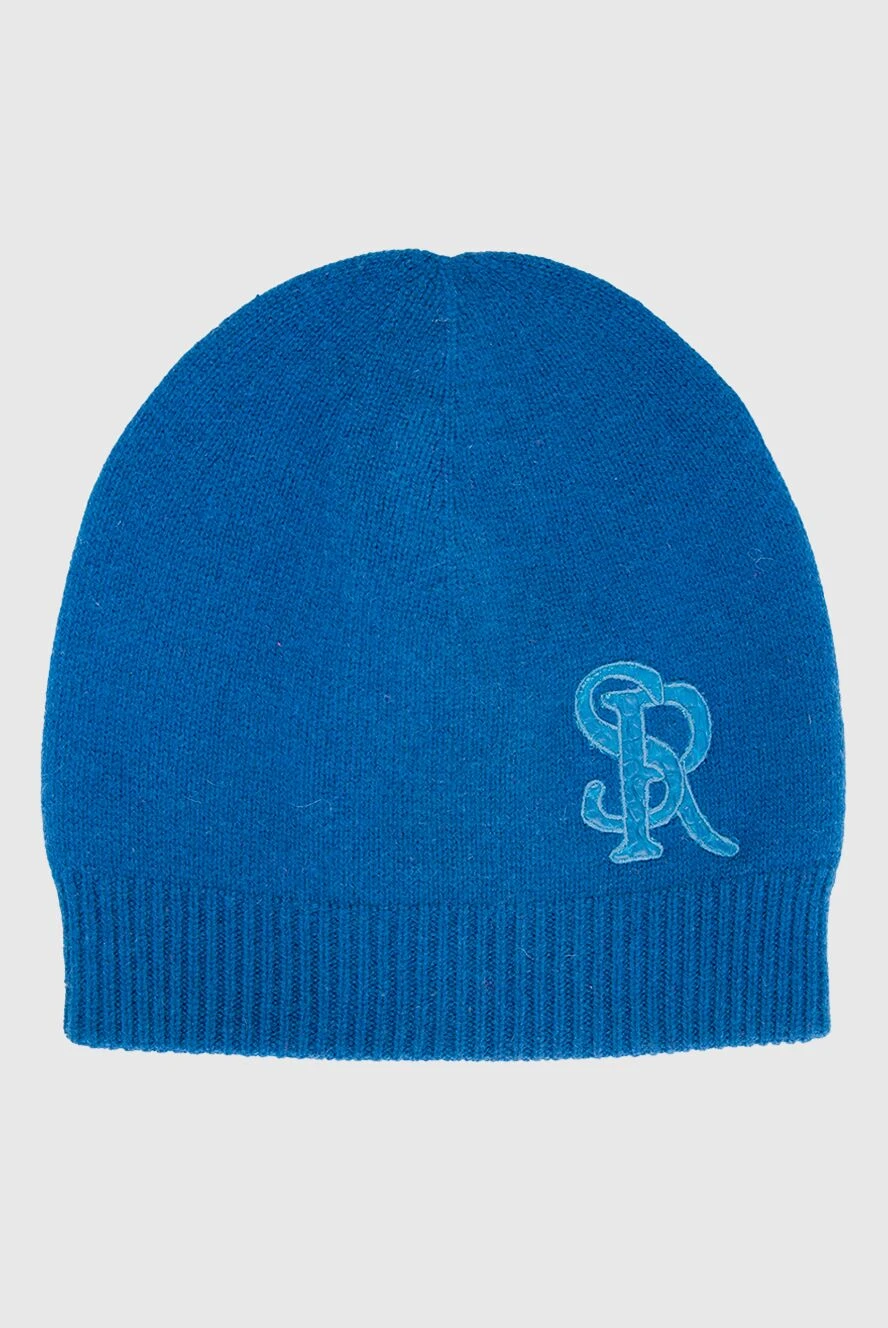 Stefano Ricci шапка із кашеміру синього кольору з логотипом з натуральної шкіри крокодила 165138 - фото 1