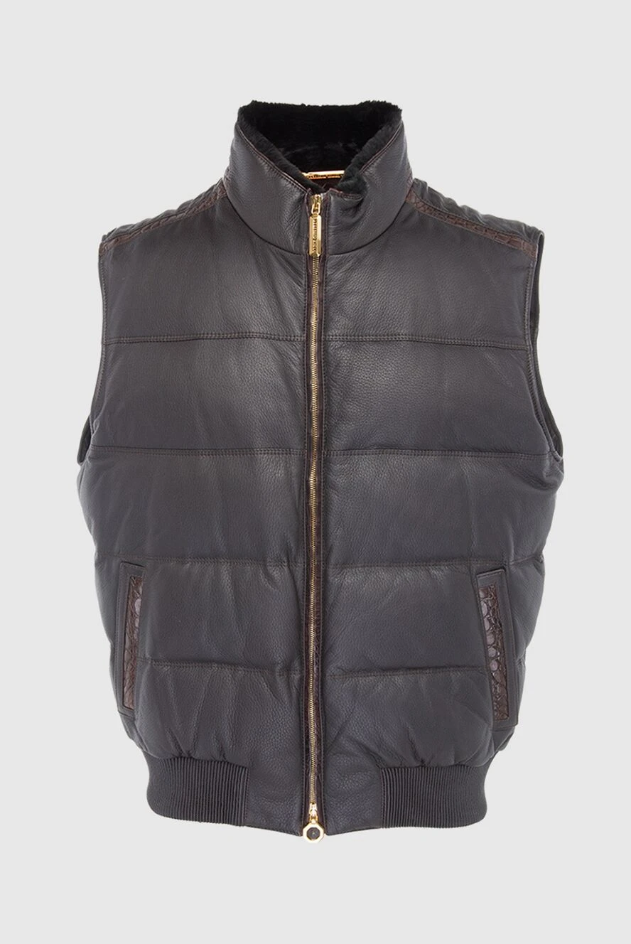 Stefano Ricci жилет з кашеміру та шкіри крокодила коричневий чоловічий 165151 - фото 1