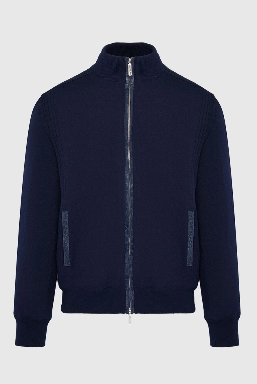 Stefano Ricci кардиган мужской из кашемира, шелка и кожи крокодила синий 165164 - фото 1