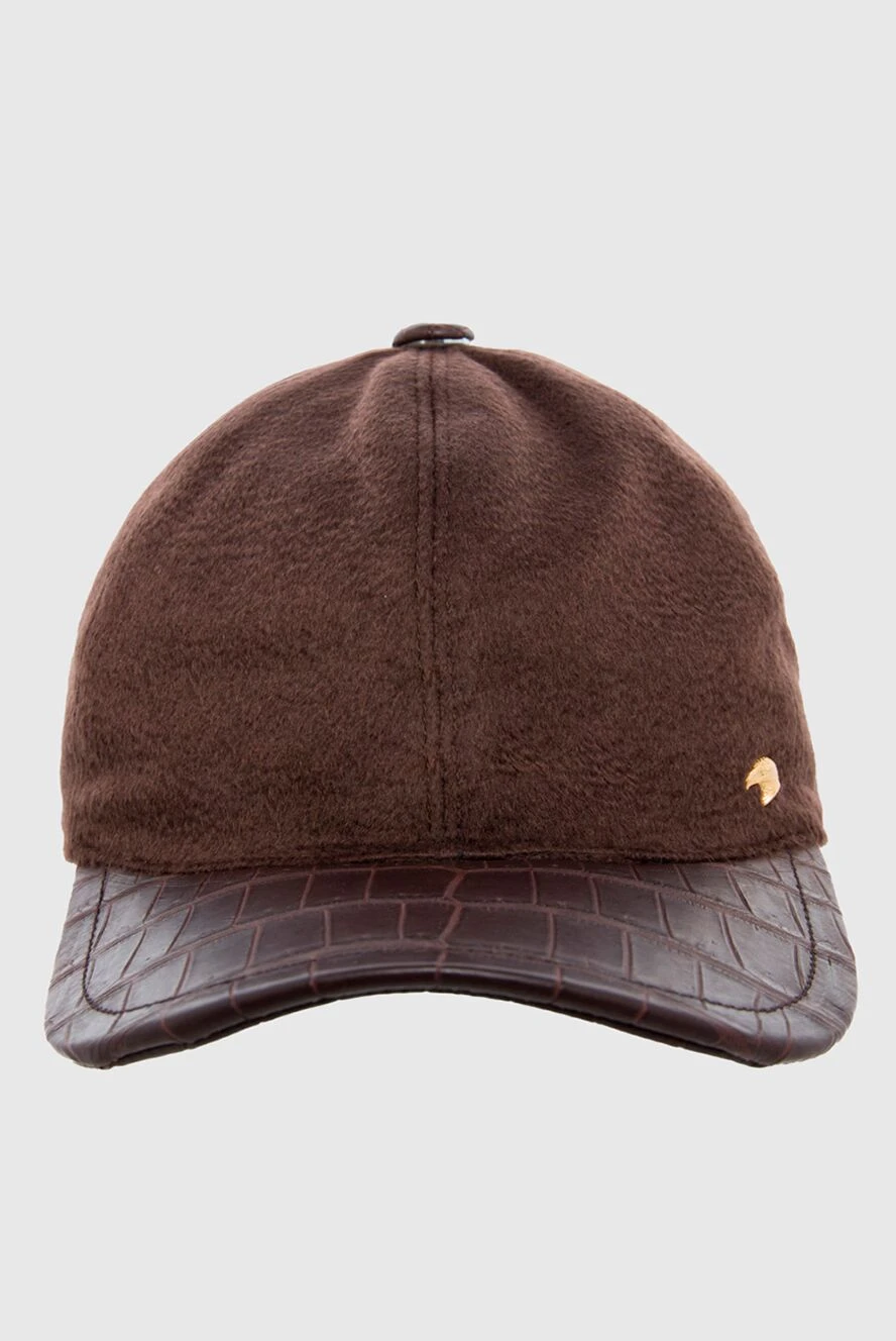Stefano Ricci кепка из кашемира и кожи крокодила коричневая мужская 165167 - фото 1