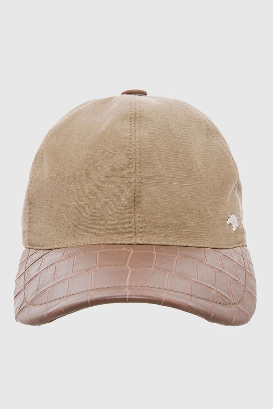 Stefano Ricci beige men's cotton silk and crocodile leather cap 165168 - photo 1