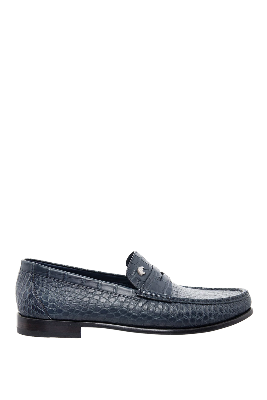 Stefano Ricci лофери з натуральної шкіри крокодила темно-сині з перемичкою 165173 - фото 1