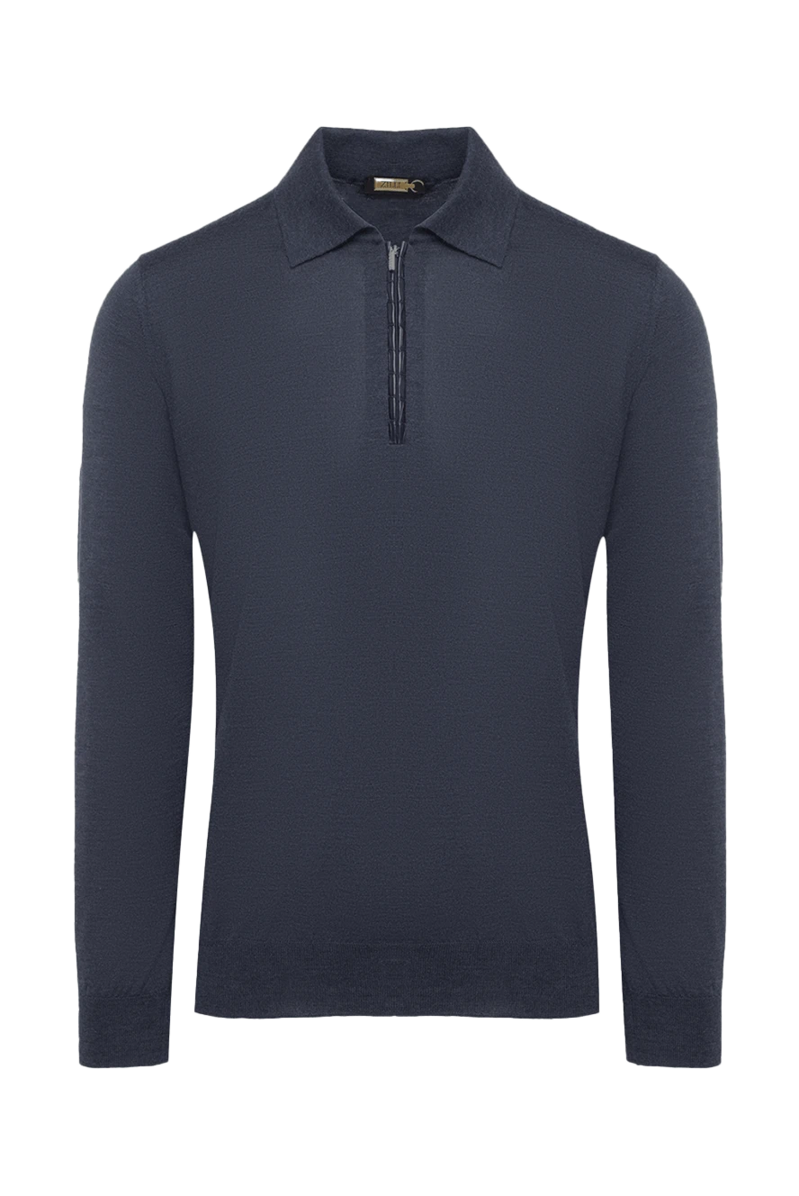 Zilli man long sleeve polo in silk, cashmere and crocodile blue for men buy with prices and photos 165750 - photo 1