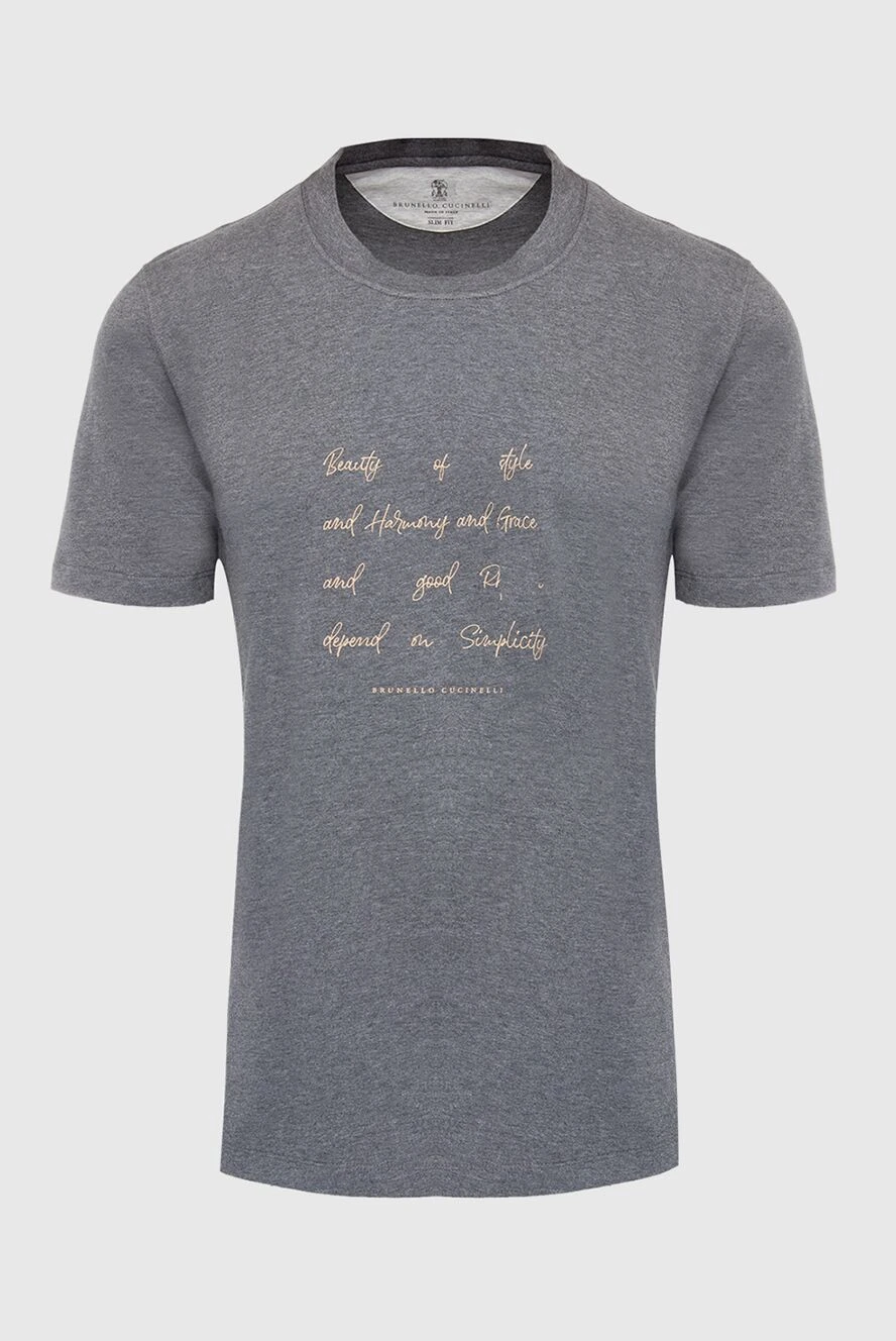 Brunello Cucinelli серая футболка с каллиграфическим принтом на груди 166394 - фото 1